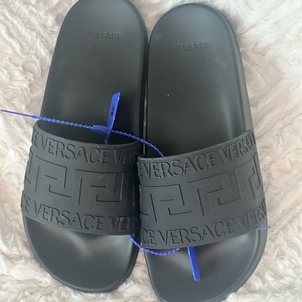 Versace Black Logo Slide Sandals